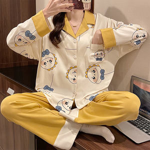 Offre Spéciale automne <span class=keywords><strong>à</strong></span> manches longues pyjamas <span class=keywords><strong>dessin</strong></span> <span class=keywords><strong>animé</strong></span> imprimé revers femmes dames adolescente vêtements de nuit 2 pièces décontracté mignon costume - Product Image 5