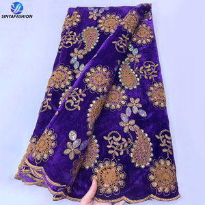 Nijeryalı düğün çiçek işlemeli payet kadife kumaş gelin pullu lüks kadife dantel kumaş - Product Image 1