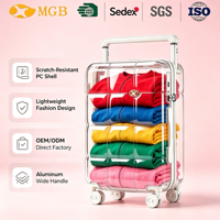 Valise de voyage rigide transparente en PC de 20 pouces avec poignée large, serrure TSA, fermeture éclair YKK, anti-rayures, étanche, certifiée ISO
