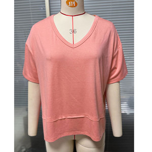 Camiseta de Manga Corta con Cuello en V para Mujer, Diseño Casual de Primavera/Verano, Color Sólido, Transpirable, de Secado Rápido, Algodón de Color - Product Image 4