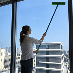 Nettoyeur de <span class=keywords><strong>vitres</strong></span> télescopique écologique Greenwell, raclette en silicone <span class=keywords><strong>pour</strong></span> voiture avec réservoir d'eau et poignée réglable - Product Image 6
