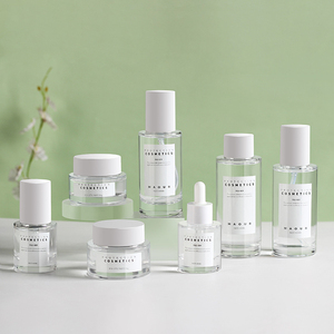 Set botol perawatan kulit, wadah kemasan kosmetik kosong botol krim wajah kaca dengan tutup Set kemasan perawatan kulit plastik