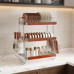 Égouttoir à vaisselle autoportant en acier inoxydable avec égouttoir intégré, style rétro, pour évier de cuisine, comptoir et accessoires de meuble - Product Image 2