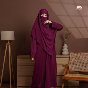 Conjunto de Abaya Islámica y Khimar Francés para Mujer, Color Borgoña, Algodón Marbella Premium, Sólido, Sin Tejido, Corte Holgado, Vestido Modesto con Caja de Regalo - Product Image 3