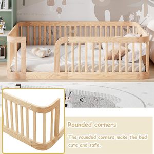 Letto a terra matrimoniale personalizzato Montessori con sponde di sicurezza per bambini, struttura letto a terra per ragazzi e ragazze - Product Image 5