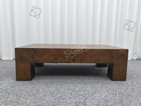 Table basse carrée en bois de ronce brun antique haut de gamme, meubles vintage pour salon, table basse en bois