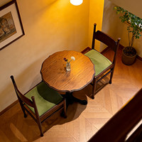 Table de salle à manger ronde en bois massif de style nordique, pieds en métal, couleur chêne, petite table de négociation, idéale pour les pâtisseries et les cafés.