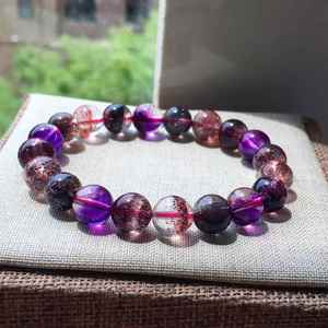 Pulsera de cristal de Cuarzo rutilado púrpura natural súper 7 semipreciosa al por mayor para regalos de joyería - Product Image 1