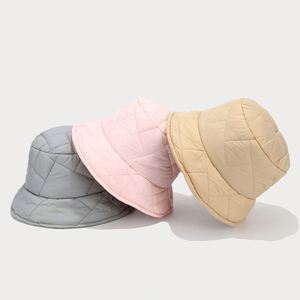 2024 New Soft Warm Quilted Eiderdown Cotton Bucket <b>Hat</b> Autumn Winter Solid Color Fashion Bucket <b>Hat</b> <b>for</b> Women - Product Image 2