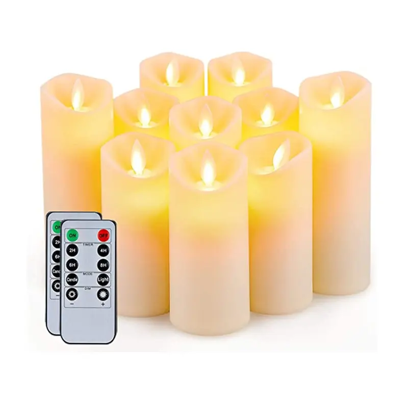 3in D 4 "5" 6 "H avorio vero pilastro di cera a batteria danza LED fiamma tremolante candele senza fiamma luci con telecomando