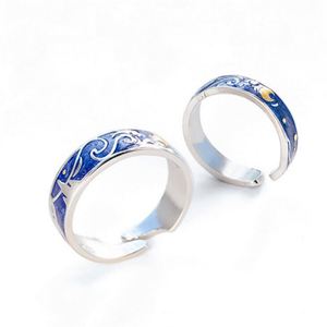 Bague ouverte artisanale pour couple, motif ciel étoilé, style mode, personnalisée - Product Image 5