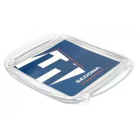 Plateau à monnaie en acrylique rouge et blanc imprimé avec logo, durable, pour partenariats de marques de bière, supermarchés et épiceries