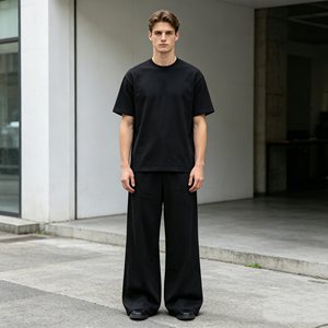 Ensemble homme 450g très vendu, t-shirt col rond gaufré et pantalon jogger, ensemble deux pièces été 100% coton couleur unie pour homme - Product Image 4
