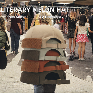 Trendy Literary Melon Hat for Adults Unisex Retro Color-<strong>Blocked</strong> 3D Embroidery 100% Cotton Casual Fashion Patch Landlord Hat - Product Image 2