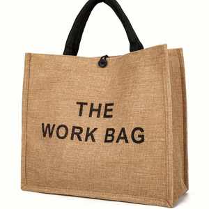 Sac fourre-tout en jute personnalisé avec logo, fermeture éclair, réutilisable, pour courses, avec poignée d'épaule et impression de lettres, idéal pour supermarché et voyage - Product Image 1