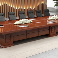 Conjunto de Mesa y Sillas de Conferencia de Madera, Mesa de Reuniones Ejecutiva para 16 Personas con Tomacorriente, Muebles de Oficina de Lujo