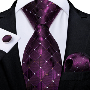 Cravatta da uomo casual con pois <span class=keywords><strong>viola</strong></span>, fazzoletto da taschino e gemelli, accessori per affari e matrimoni, regalo, in seta jacquard - Product Image 1