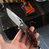 Couteau de poche artisanal en acier M390, finition Stonewashed, couteau pliant avec manche en bois de fer du désert
