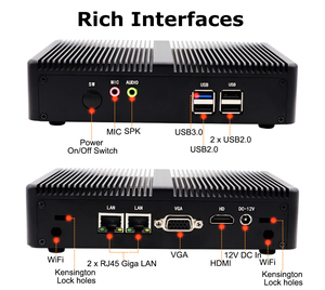 Eglobal Mini ordinateur Intel Ce-leron J1800 à double cœur 2RJ45 Giga LAN 4USB Mini PC <span class=keywords><strong>16GB</strong></span> D3 silencieux PC d'affaires sans ventilateur - Product Image 2