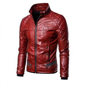 Chaqueta de Cuero Genuino 100% al por Mayor, Estilo Racer, Impermeable, Cortavientos, Transpirable, con Cuello Mao y Cierre de Cremallera, Unisex - Product Image 3