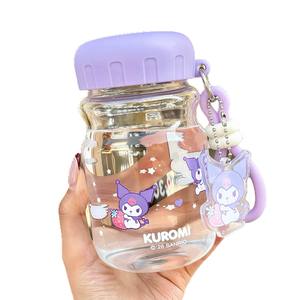 Bouteille d'eau en verre Zuo Mu Kuromi 350 ml portable avec couvercle et paille pour les filles à l'école, utilisation estivale - Product Image 1