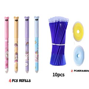 4 silinebilir kalemler + 10 yedekler + 2 silgi siyah & mavi mürekkep jel kalem seti 0.5mm top ucu sihirli kalem silgi ile - Product Image 6