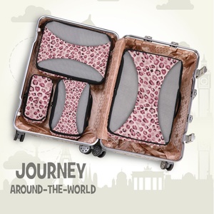 Ensemble de 4 cubes de rangement pour valises, motif léopard rose, légers, double fermeture éclair, impression personnalisée, cubes de compression pour les voyages - Product Image 5