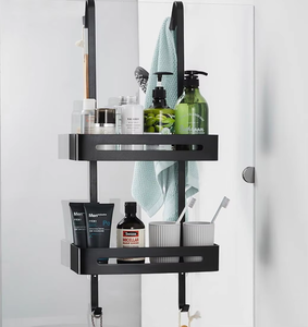 Mensola angolare da <span class=keywords><strong>doccia</strong></span> a 2 livelli in alluminio nero opaco, resistente, salvaspazio, antiruggine, in acciaio inossidabile, per <span class=keywords><strong>shampoo</strong></span> e accessori bagno - Product Image 1