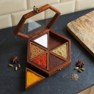 Hexagon Shaped Eco-Friendly Wooden <b>Herb</b> & Spice <b>Box</b> Pestle Mortar Stocked Home Kitchen Seasoning Tools Bulk Packaged QUALCOSA - Product Image 3