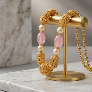Antique 925 Silver Mala <b>Necklace</b> with Pink and Pearl Beads Long Chain Mala <b>Statement</b> Jewelry for Women Wedding and Party Wear - Product Image 3