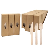 Fourchette à couteau en bois jetable à emporter et ensemble de cuillère à crème glacée couverts individuels en bois pour la nourriture