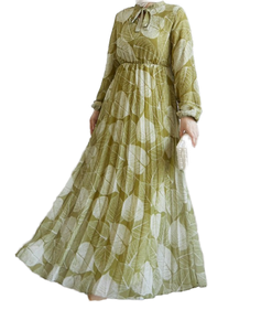 100% Polyester Casual Plus Size Summer/Winter Floral Design Pleated Button <b>Muslim</b> <b>Women</b> Abaya Modest <b>Dress</b> - Product Image 1