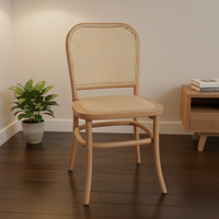 Chaise de salle à manger en rotin et bois massif de style nordique vintage, confortable, rétro, pour la maison, la salle de thé, avec dossier