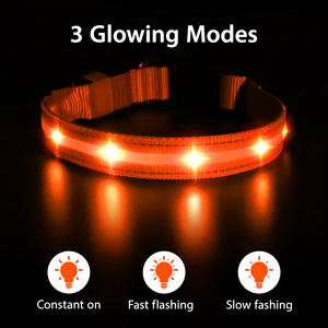 Visible at Night LED Nylon <b>Dog</b> <b>Collar</b>,USB Rechargeable Loop,Available in 7 Colors - Product Image 2