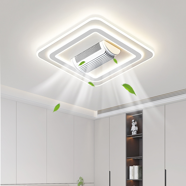 2026 Bladeless Ceiling Fan Light Flush Mount Smart APP Control Dimmable Square Led Ceiling Fan with Light and Remote