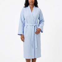 Robe de chambre élégante et luxueuse pour femme, 100 % coton, thermique, unie, à manches longues, longueur genou, douce, décontractée, pour la piscine