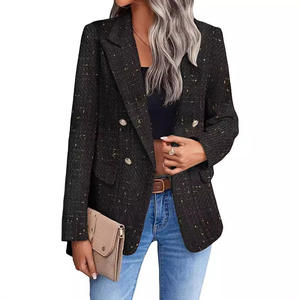 2025 para la nueva chaqueta informal de moda de otoño europeo y americano, chaqueta de traje de <span class=keywords><strong>Tweed</strong></span> para mujer con punto para mujer de oficina 123 - Product Image 5