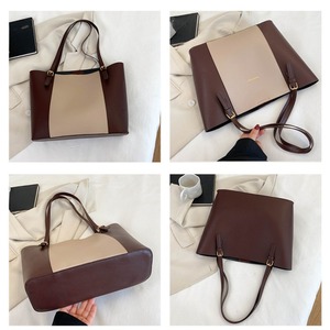 Bolso de Mano de Cuero para Mujer, Gran Capacidad, Diseño Moderno, Color Sólido en Contraste, Bolso de Compras de PU con Cierre de Cremallera - Product Image 2