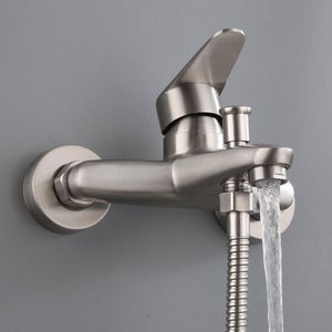 Elegante Set miscelatore da bagno <span class=keywords><strong>in</strong></span> <span class=keywords><strong>acciaio</strong></span> inossidabile rubinetto da <span class=keywords><strong>doccia</strong></span> a parete soffione per vasca da bagno morbido massaggio antipioggia spazzolato - Product Image 4