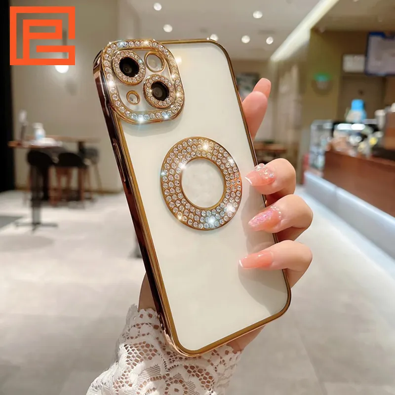 Luxury Plating Flash Glitter Diamond Phone Case For iPhone 14 13 12 11 Pro Max Shiny Lens Rhinestone On 14 Plus Protector Cover