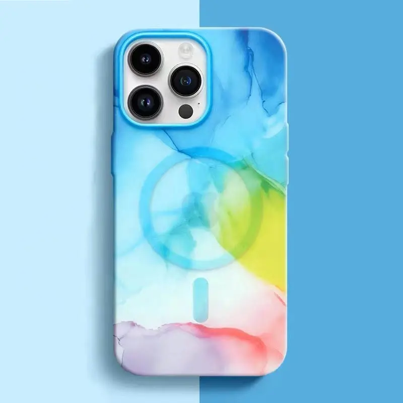 Luxury Watercolor Phone Case For iPhone 14 Pro Max Mag Safe Case Matte Marble Magnetic Transparent Cover For iPhone 12 13 ProMax