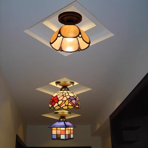 Lámpara de Techo Pequeña de Vidrio de Colores Estilo Campestre Americano para Sala de Estar, Dormitorio, Pasillo, Balcón, Vestíbulo - Product Image 1