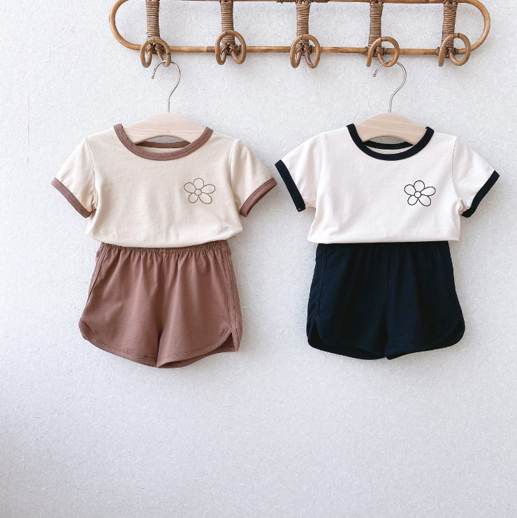 Лето 2021 детская одежда из чистого хлопка контрастный комплект из двух предметов