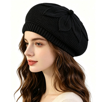 Boina de Invierno para Mujer, Nueva Moda, Elástica, Acrílica, Gorro para el Frío, Color Sólido, sin Visera, con Diseño Floral, para Viajes al Aire Libre