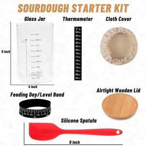 Kit de démarrage de levain à bouche large de 24 oz avec thermomètre, étiquettes, spatule, couvercle en tissu, couvercle en aluminium, écologique et compatible lave-vaisselle - Product Image 4