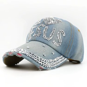 Gorras de béisbol de mezclilla de primera calidad, 100 % algodón, último diseño, gorras de béisbol personalizadas con diamantes de imitación - Product Image 4