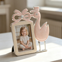 Rosa Storch Baby Mädchen Fotorahmen Zinklegierung Metall Bilderrahmen für Kinderzimmer-Deko Babyparty-Geschenk Taufandenken