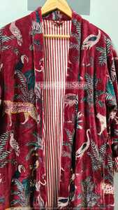 Luxury Velvet Long Robe with Animal and Floral Print Eco-Friendly Wrap & <b>Tie</b> Autumn Wear Women's Dressing Kimono - Product Image 4