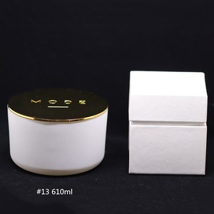 600ml luxury empty matte white glass candle jars with gold cover for candle making with box