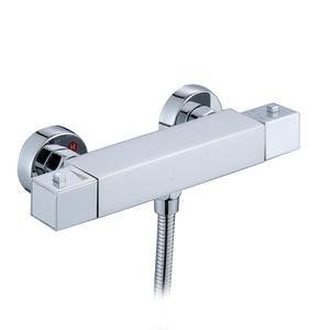 Grifo de ducha termostático cuadrado con válvula de cerámica, juego de cabezal de ducha tipo lluvia cromado para baño - Product Image 1